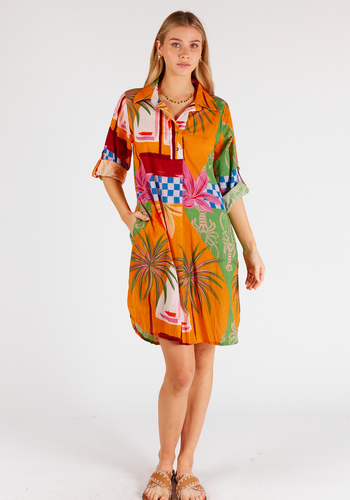 LULALIFE VIVIEN COTTON SHIRTMAKER DRESS - MULTI PRINT