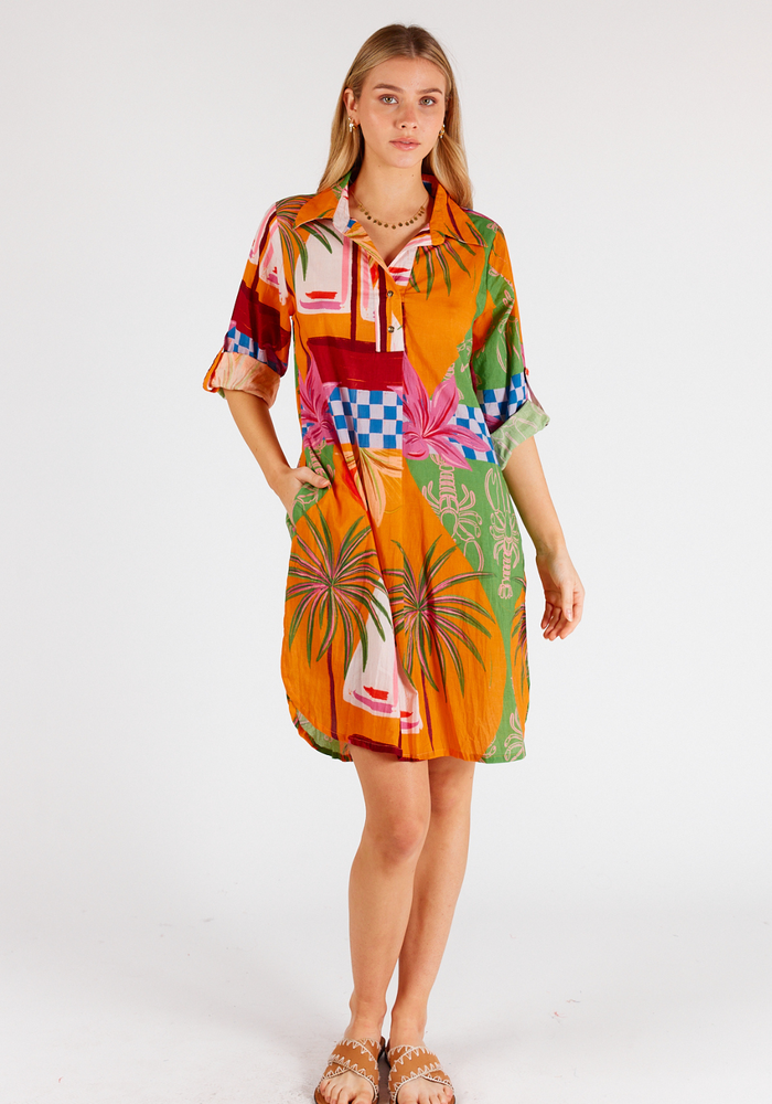 LULALIFE VIVIEN COTTON SHIRTMAKER DRESS - MULTI PRINT