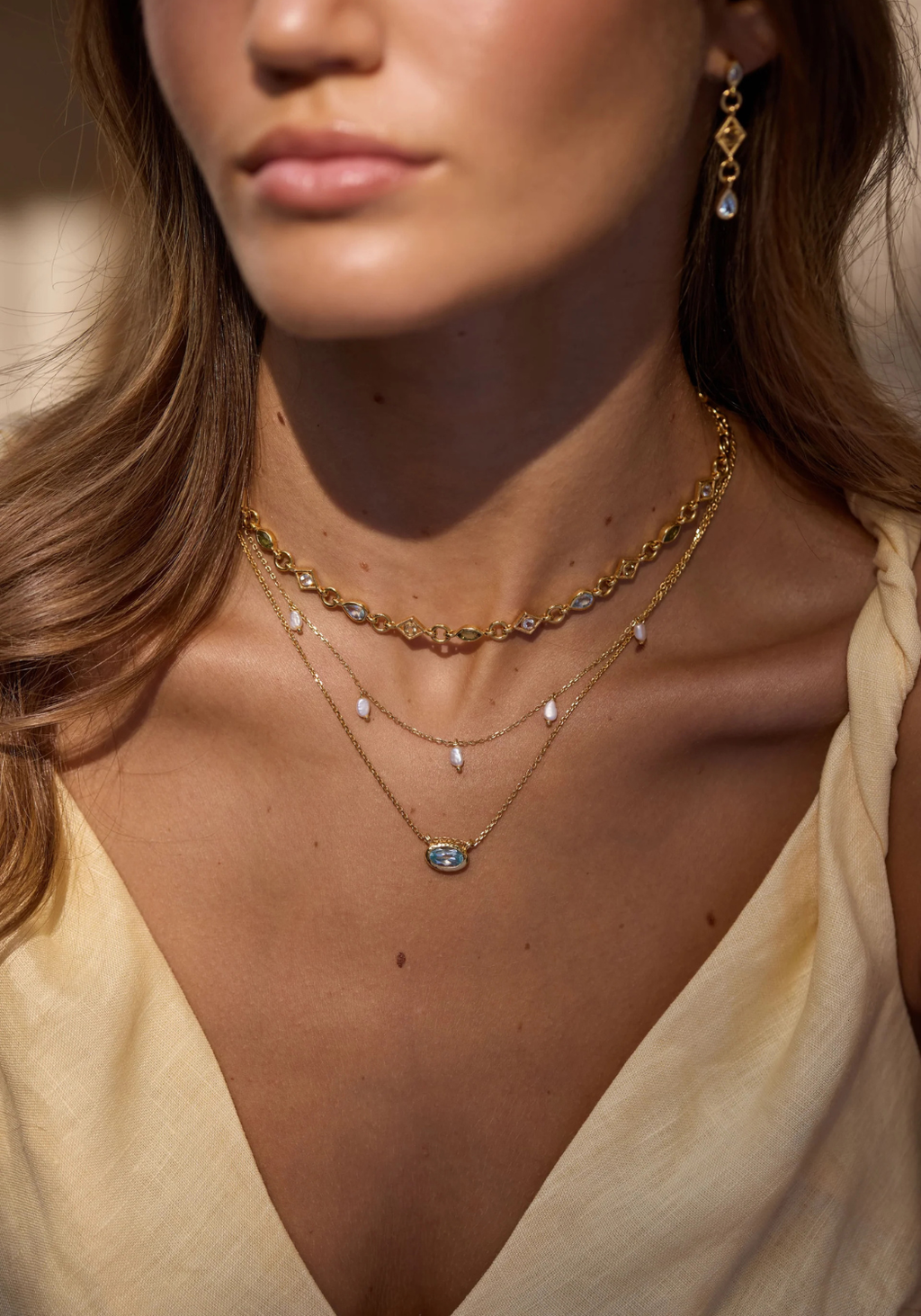 TONI MAY LUNA SKY BLUE TOPAZ NECKLACE - GOLD