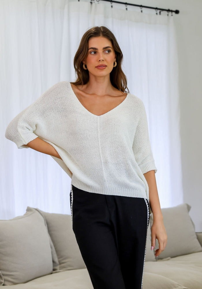 Load image into Gallery viewer, KAYLA SHORT SLEEVE KNIT - IVORY