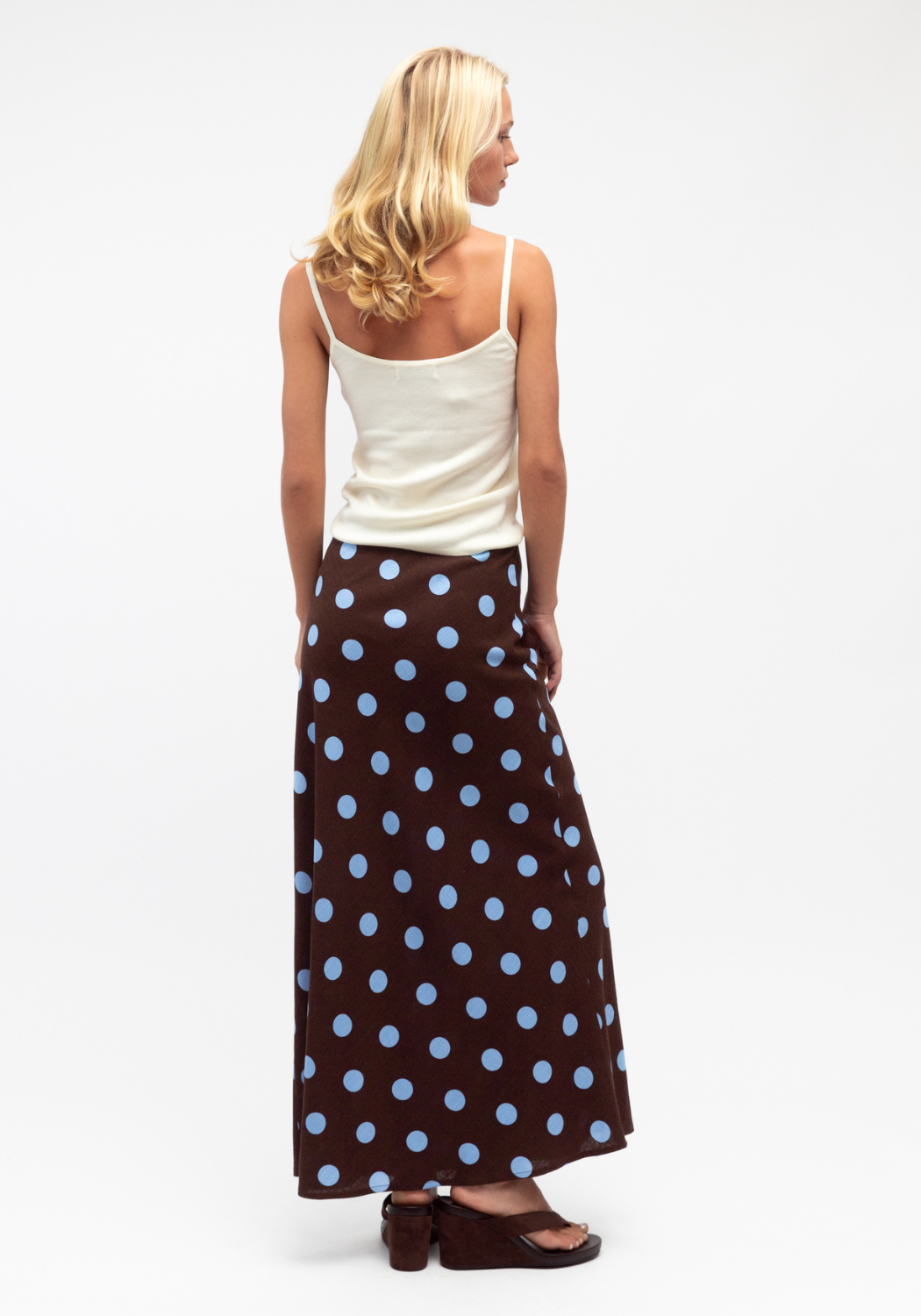 SABRINA MIDI SKIRT - CHOCOLATE & BLUE SPOT