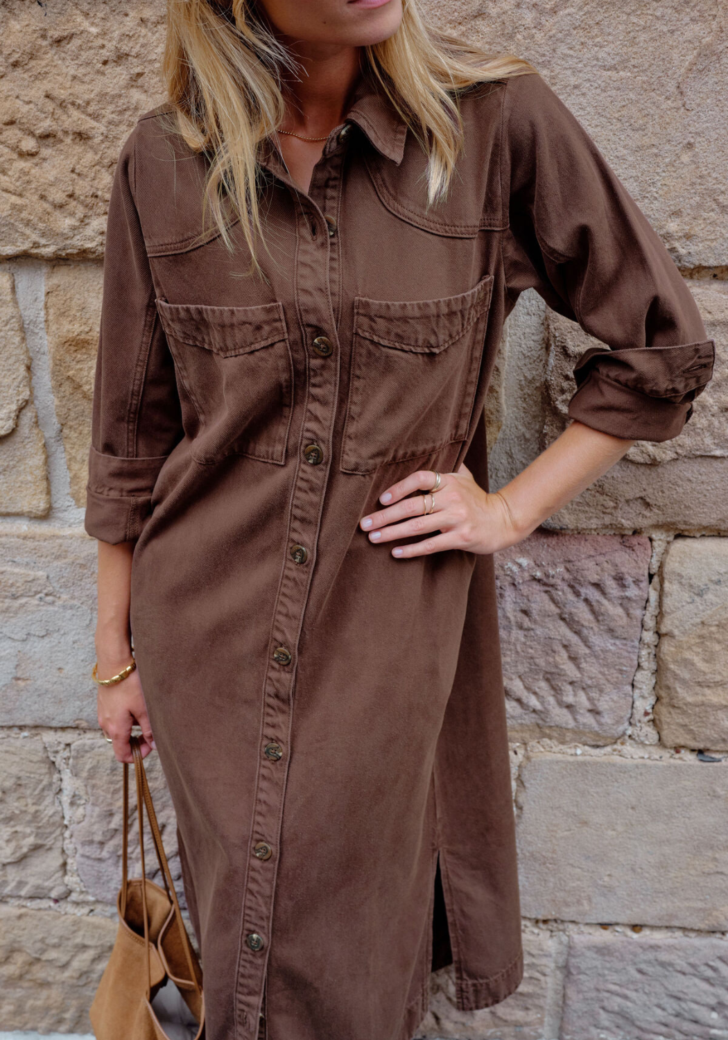 CERES LIFE RAE LONG SLEEVE MIDI DRESS - CHOCOLATE