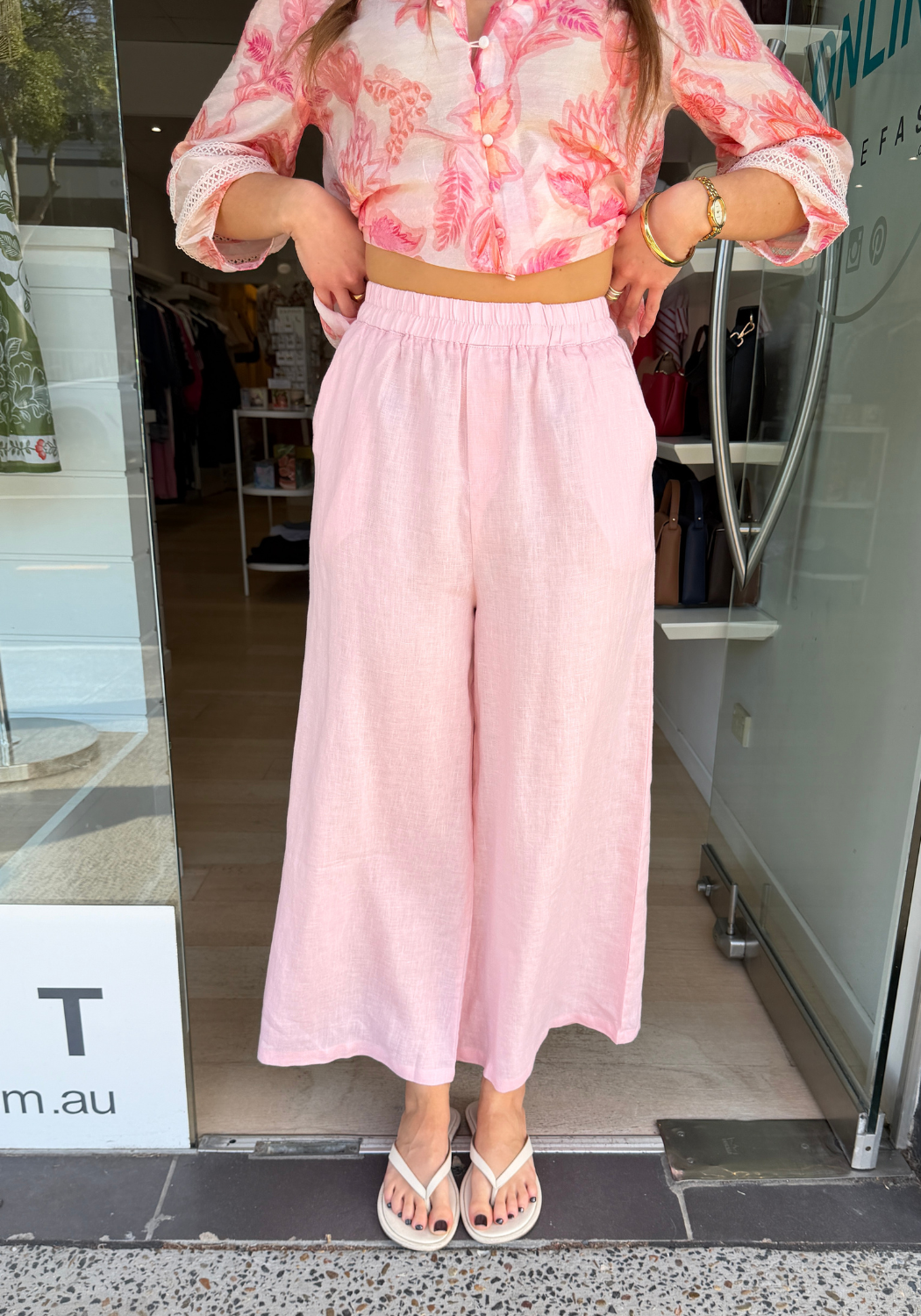 TINASHE WIDE LEG LINEN PANT - PINK