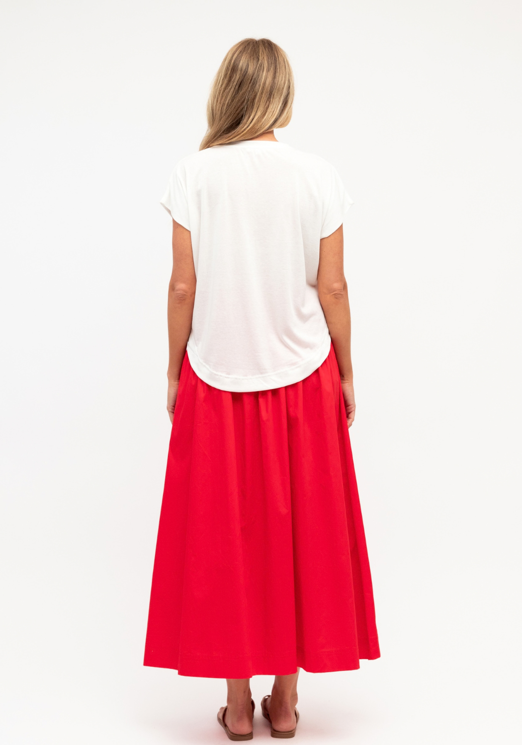 INES SHIRRED WAIST SKIRT - RED