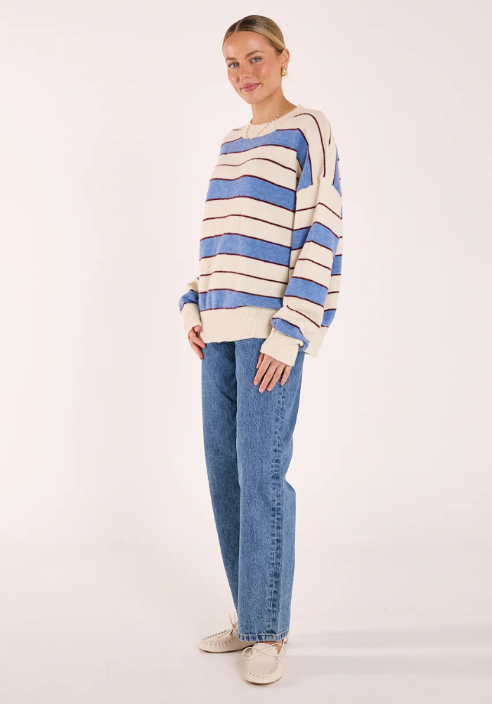 FEATHER + NOISE HOLLY KNIT - CREAM COBALT STRIPE