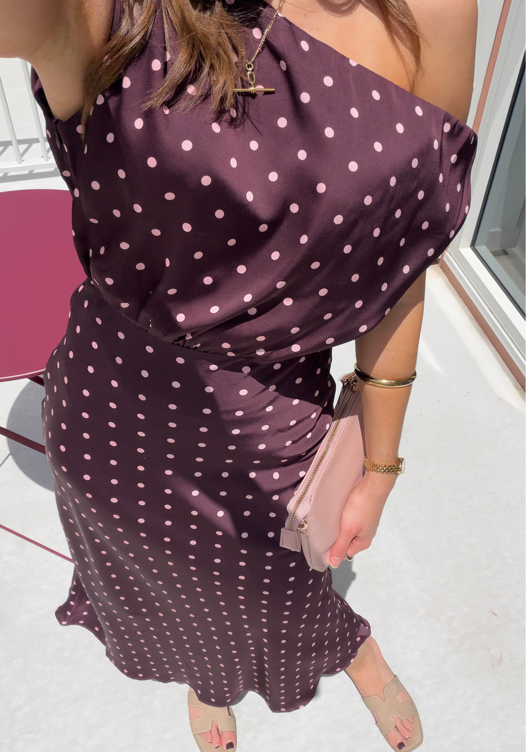 ELODIE ONE SHOULDER MIDI DRESS - CHOCOLATE SPOT