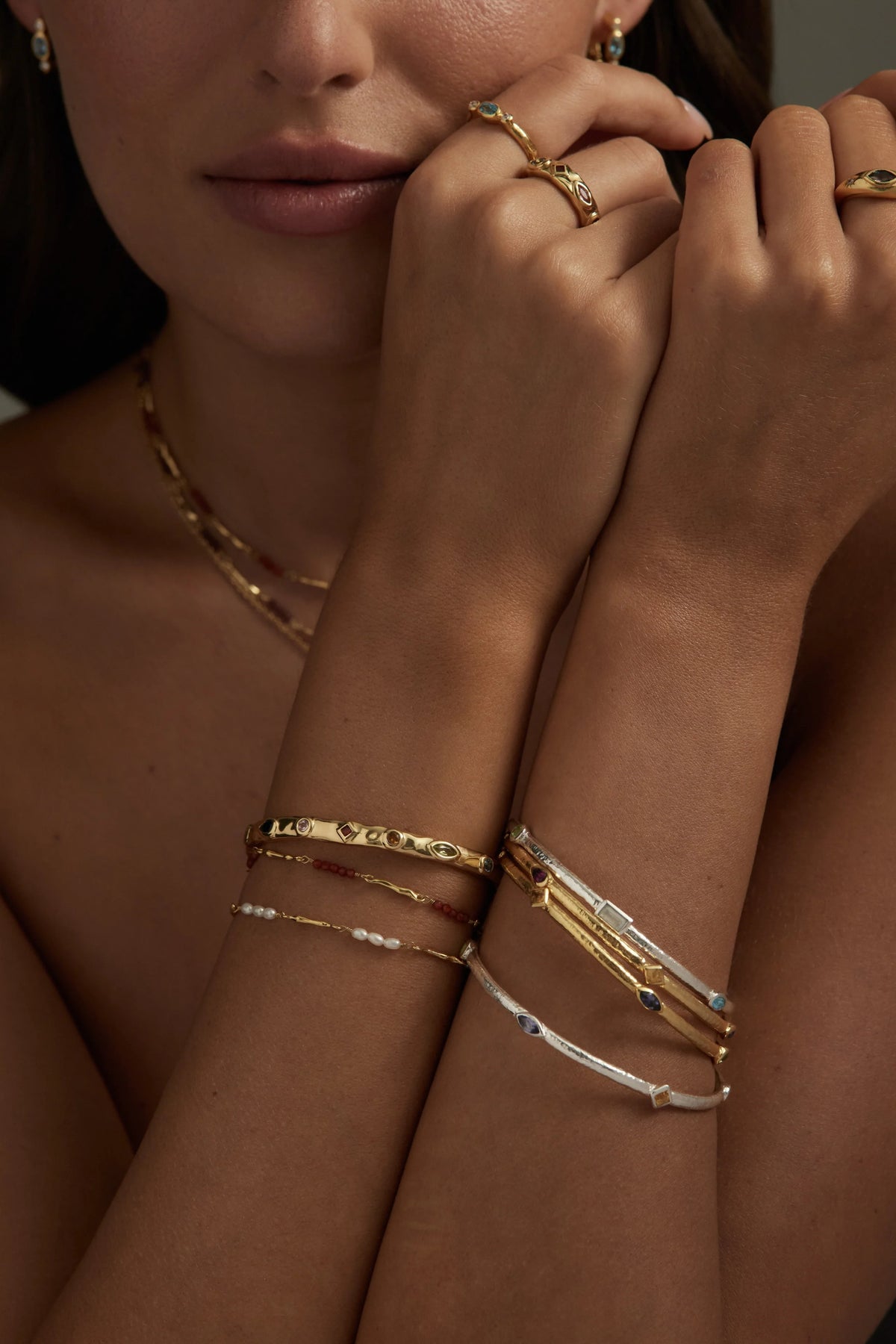 TONI MAY CALLISTA GOLD BANGLE - MULTI STONE