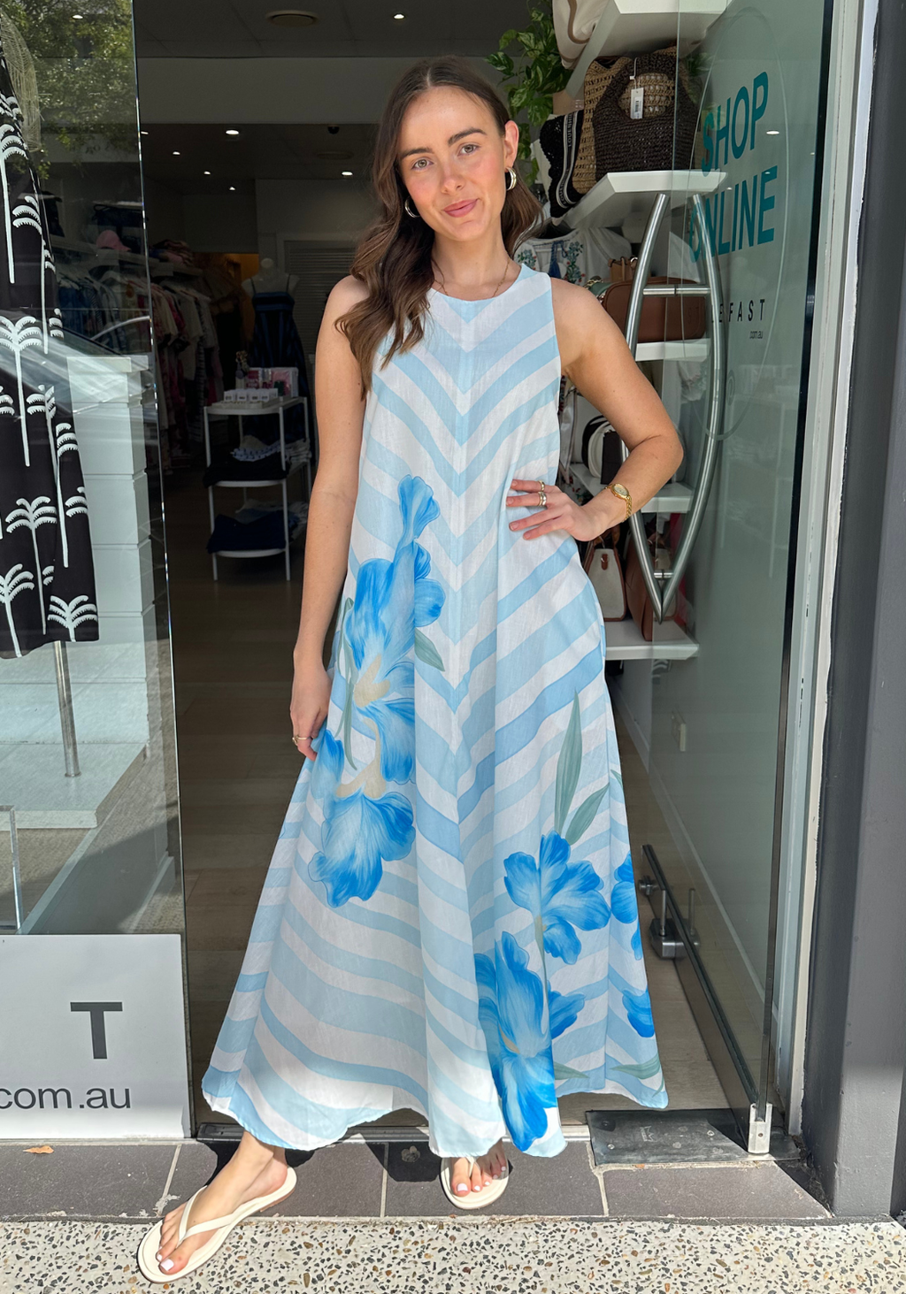 NAOMI MAXI A-LINE DRESS - BLUE FLORAL