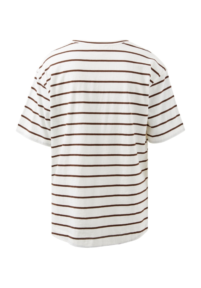 Load image into Gallery viewer, CERES LIFE STEVIE SLOUCHY SPLIT HEM TEE - VANILLA/CHOC STRIPE