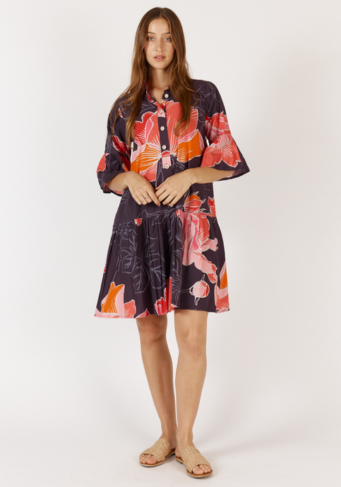 RUBYYAYA AURORA DRESS - NAVY PRINT