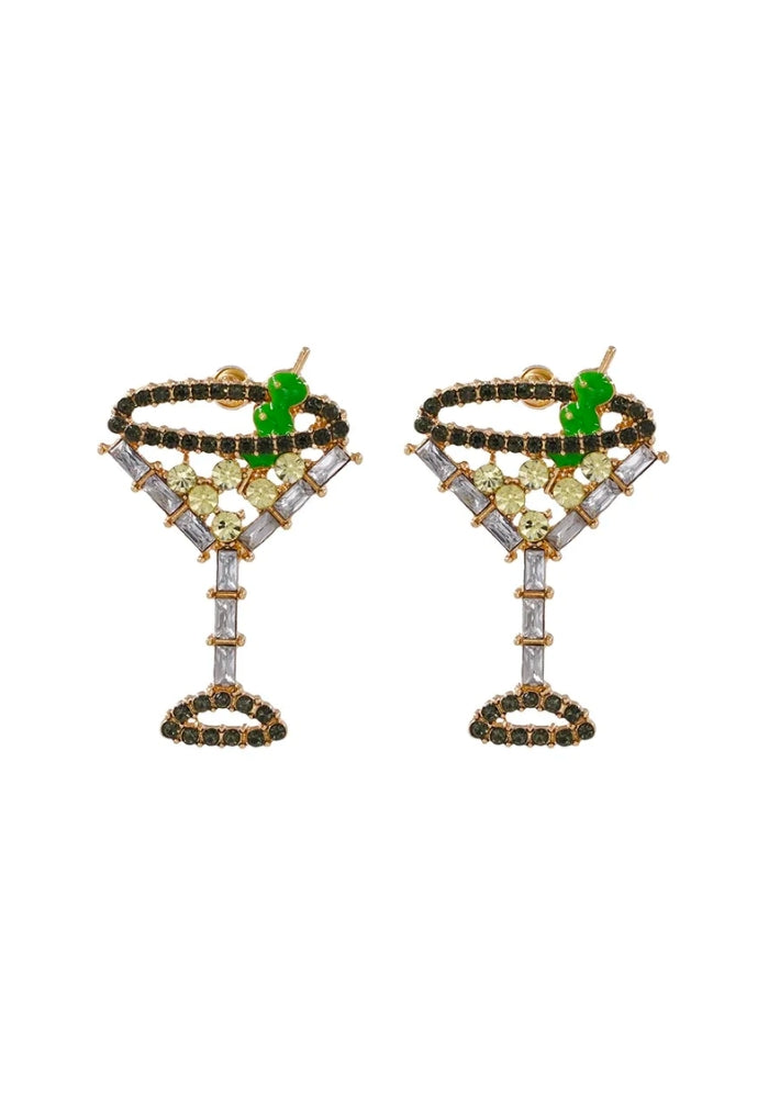 MARTINI GLASS EARRINGS - GREEN & GOLD