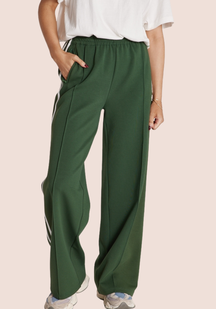 NOAH FULL LENGTH WIDE LEG PANT - GREEN STRIPE