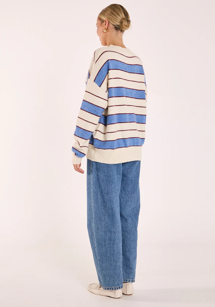 FEATHER + NOISE HOLLY KNIT - CREAM COBALT STRIPE