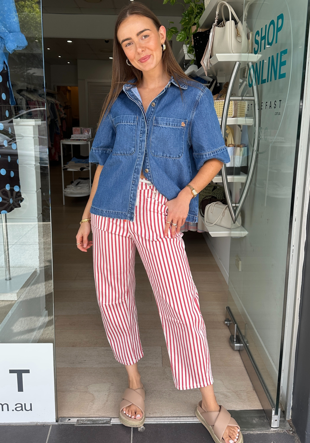 CARTER BARREL JEAN - RED STRIPE