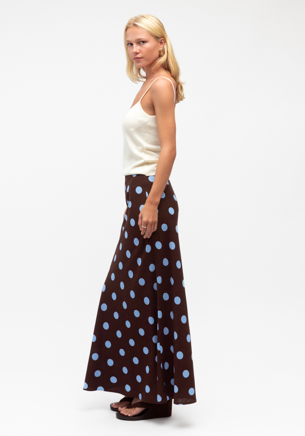 SABRINA MIDI SKIRT - CHOCOLATE & BLUE SPOT