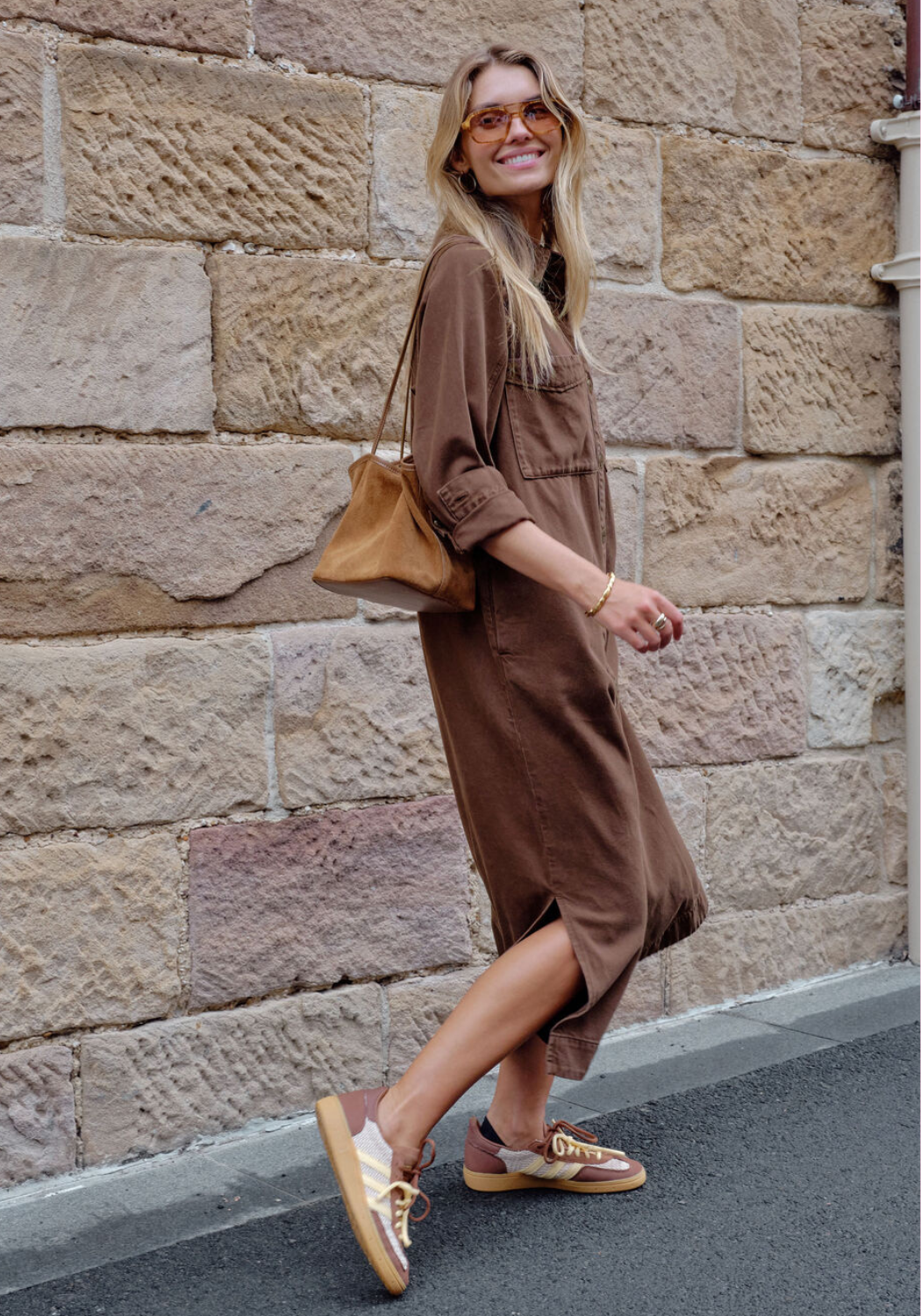 CERES LIFE RAE LONG SLEEVE MIDI DRESS - CHOCOLATE