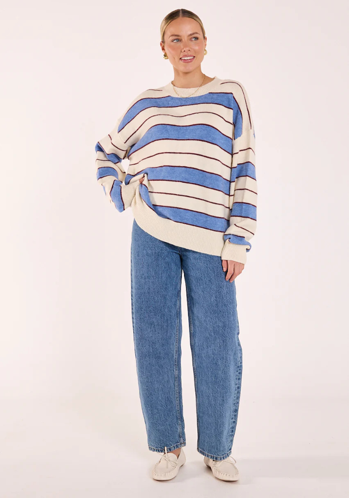 FEATHER + NOISE HOLLY KNIT - CREAM COBALT STRIPE