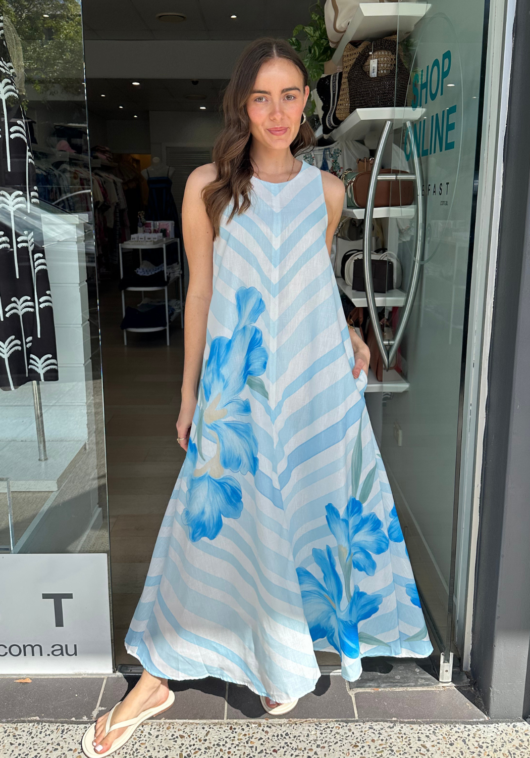 NAOMI MAXI A-LINE DRESS - BLUE FLORAL