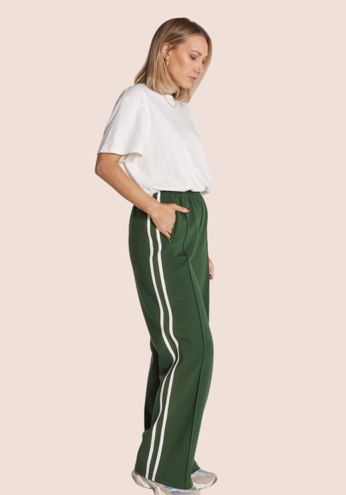 NOAH FULL LENGTH WIDE LEG PANT - GREEN STRIPE