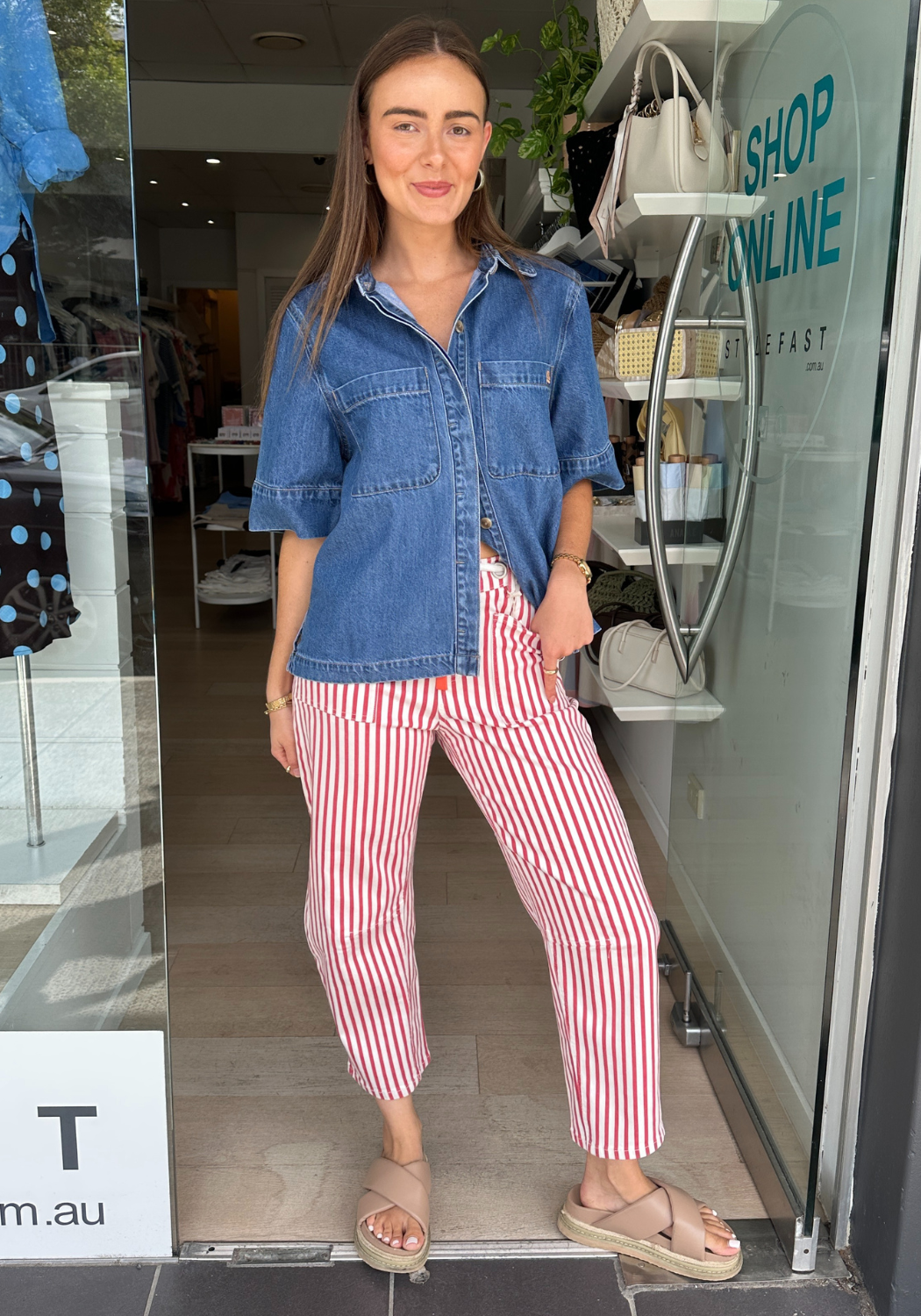 CARTER BARREL JEAN - RED STRIPE