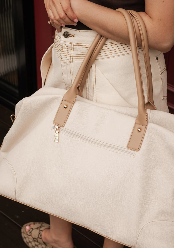 LOUENHIDE ALEXIS STRIPE WEEKENDER TRAVEL BAG - VANILLA