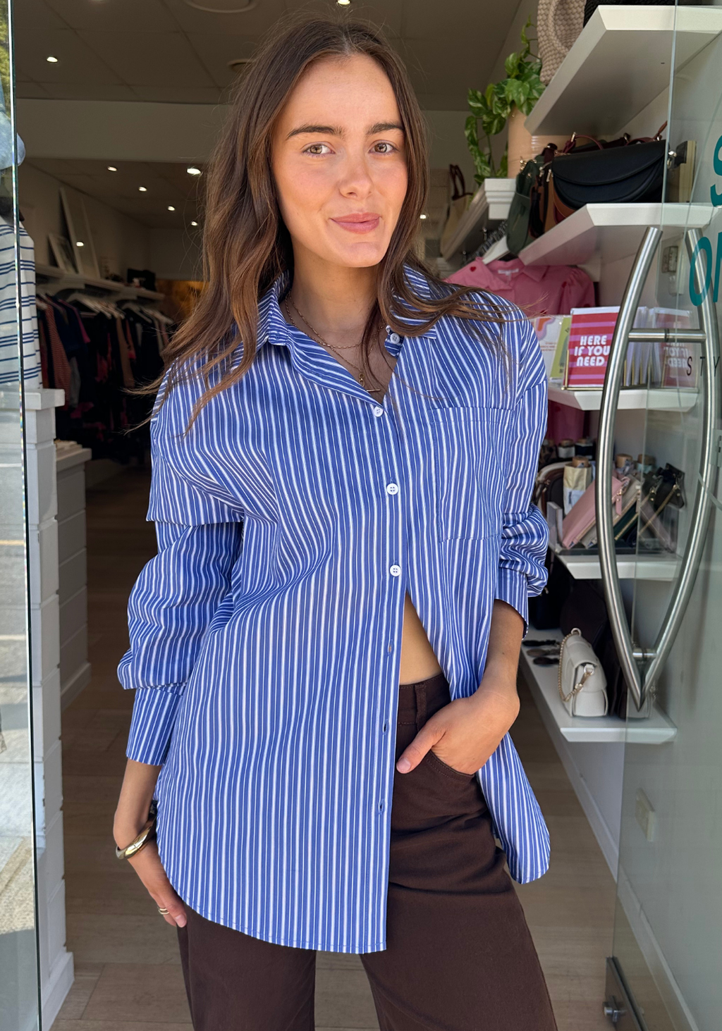 FEATHER + NOISE EMILY SHIRT - COBALT STRIPE