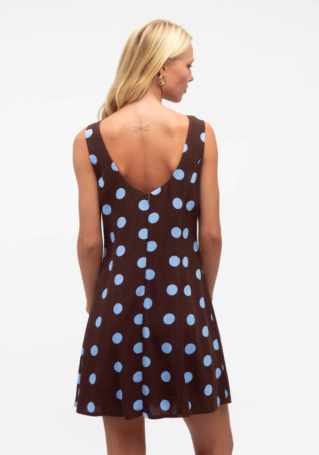 SABRINA MINI SHIFT DRESS - CHOCOLATE & BLUE SPOT