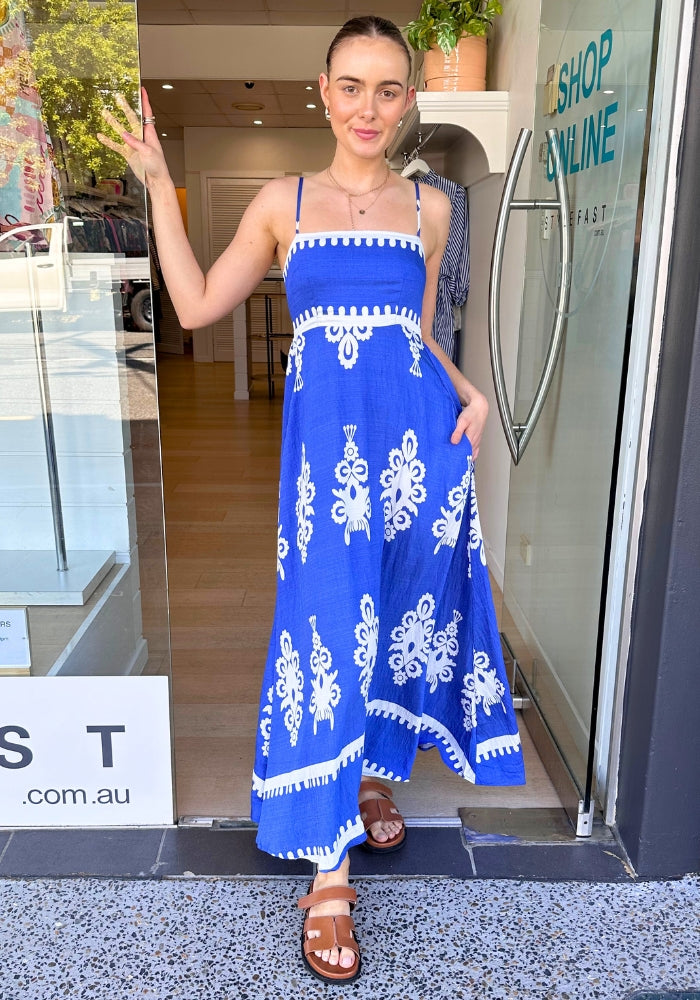 MADDIE MAXI DRESS - COBALT PRINT