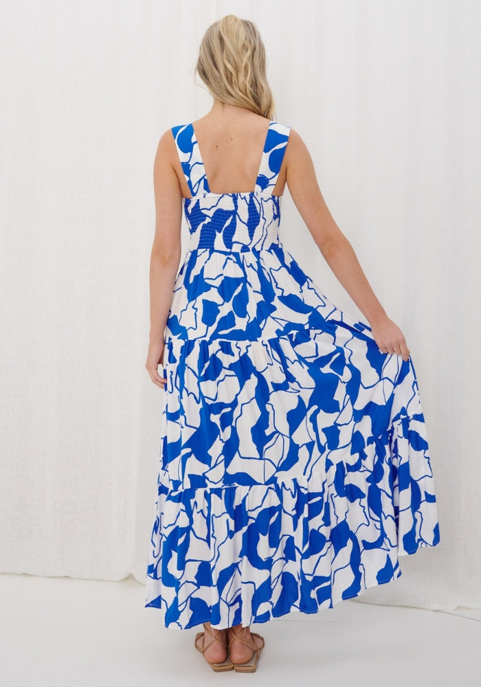 Load image into Gallery viewer, POPPY TIERED MAXI DRESS - COBALT PRINT