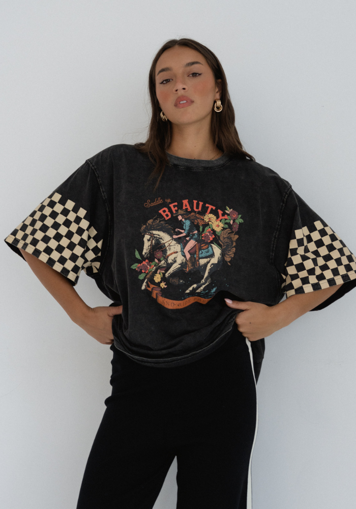 VINTAGE OVERSIZED COWBOY TEE - BLACK WASH