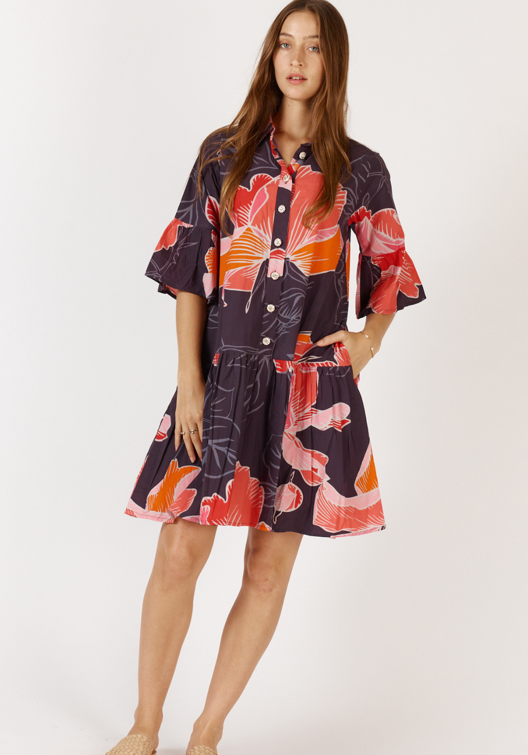 RUBYYAYA AURORA DRESS - NAVY PRINT