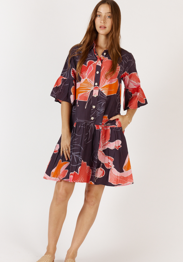 RUBYYAYA AURORA DRESS - NAVY PRINT