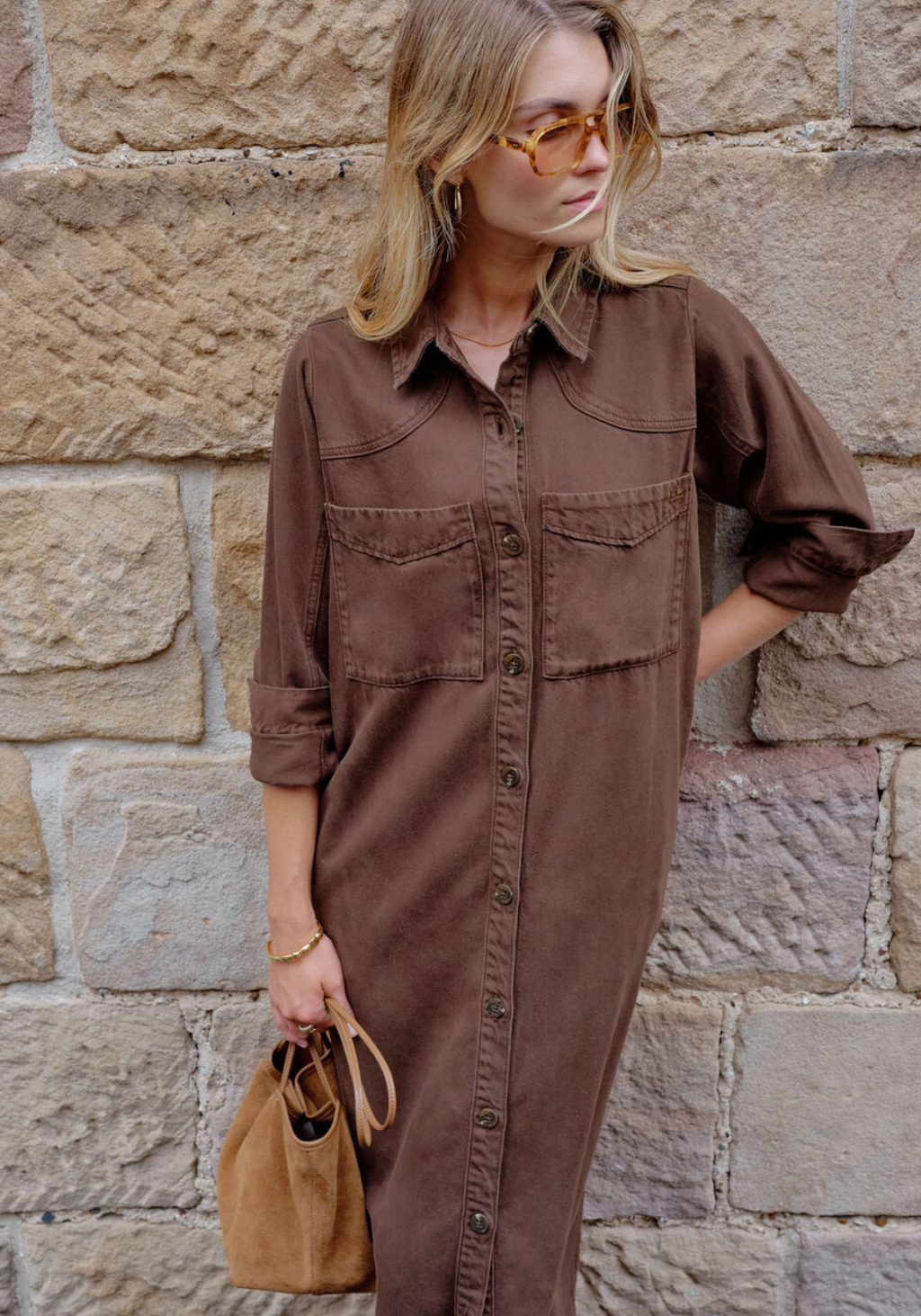 CERES LIFE RAE LONG SLEEVE MIDI DRESS - CHOCOLATE