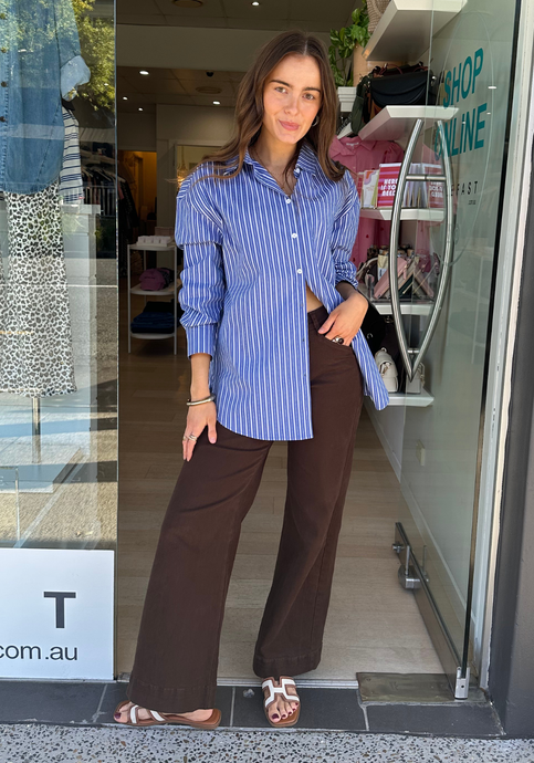 FEATHER + NOISE EMILY SHIRT - COBALT STRIPE