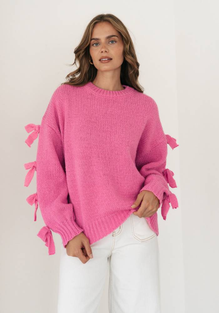 GRETA BOW SLEEVE KNIT - LOLLIE PINK