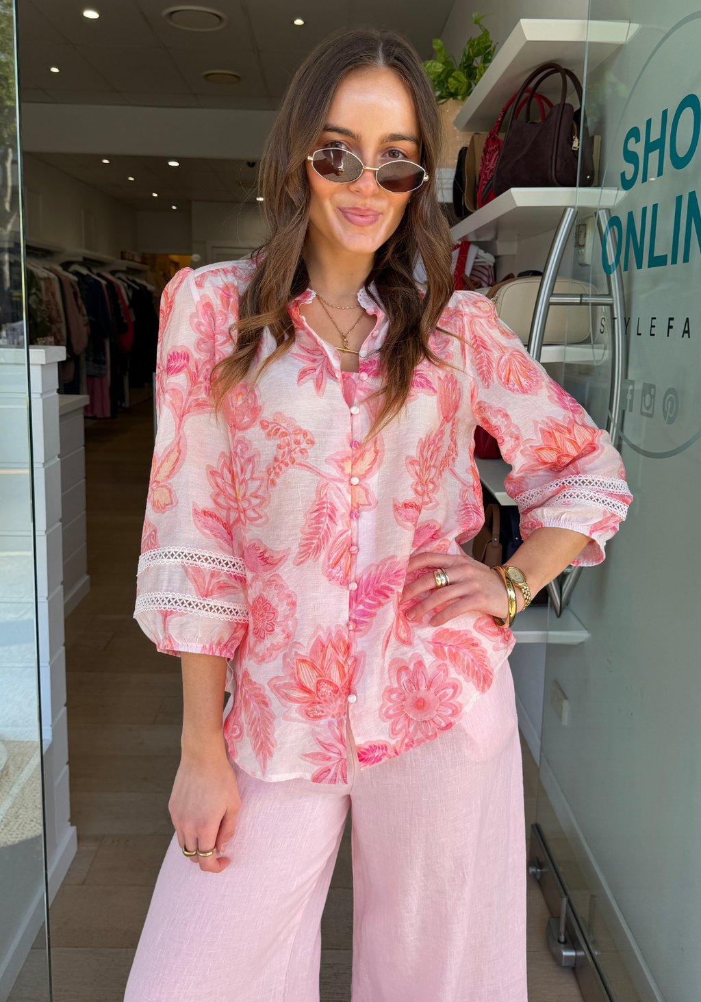 KARLA BLOUSE - PINK BLOSSOM PRINT