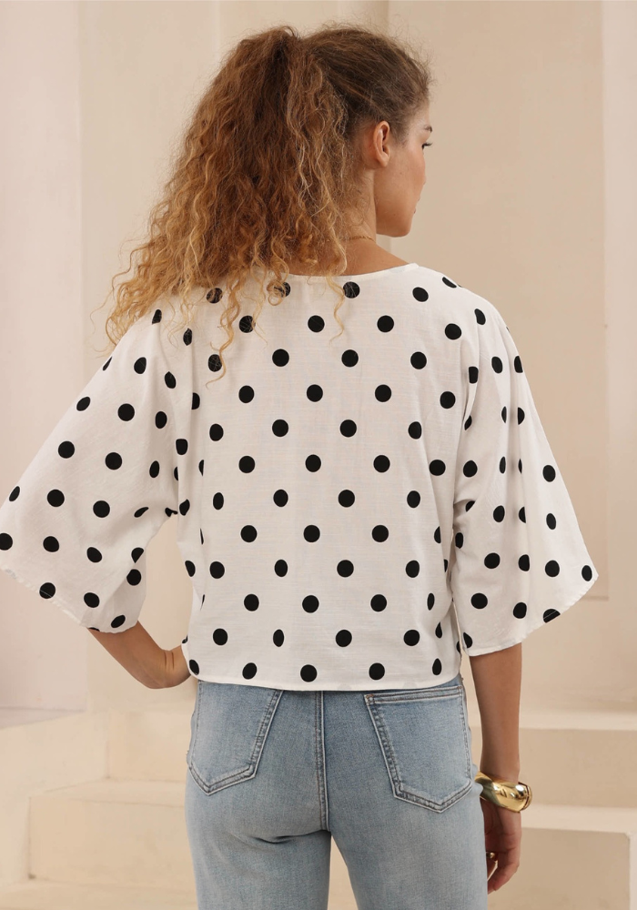 SCOUT TIE BLOUSE - BLACK & WHITE SPOT