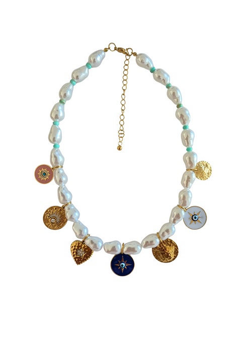 PEARL CHARM STATEMENT NECKLACE - MULTI
