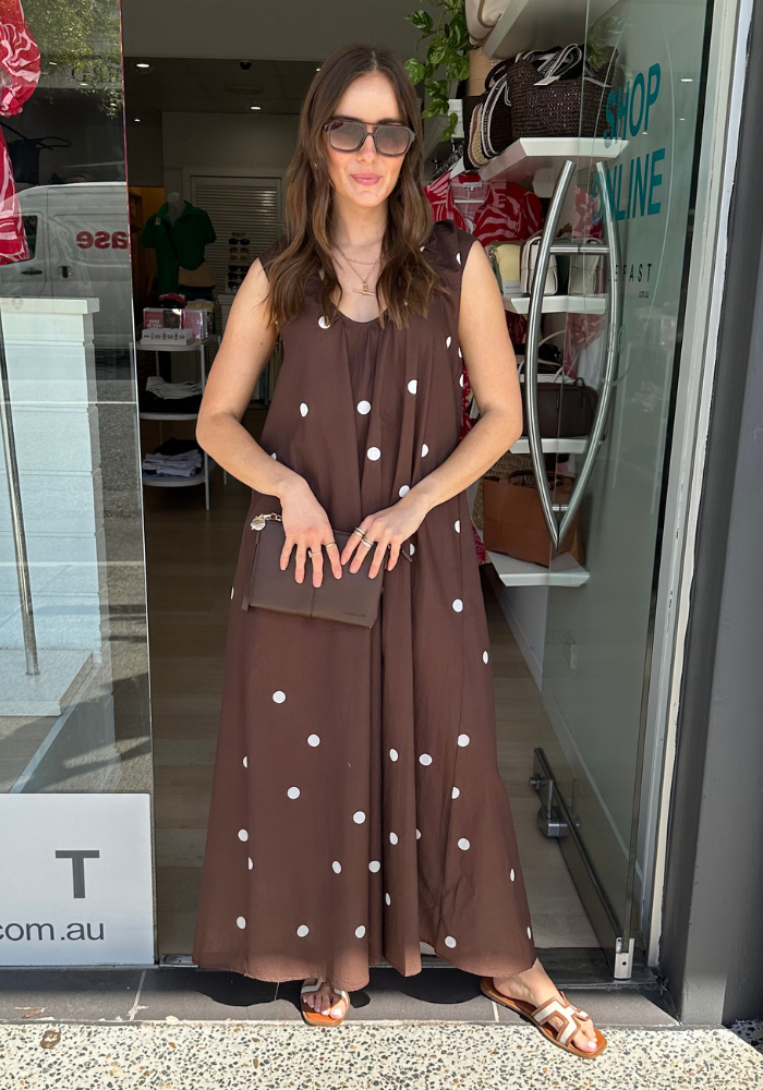 LENI MAXI DRESS - CHOCOLATE SPOT