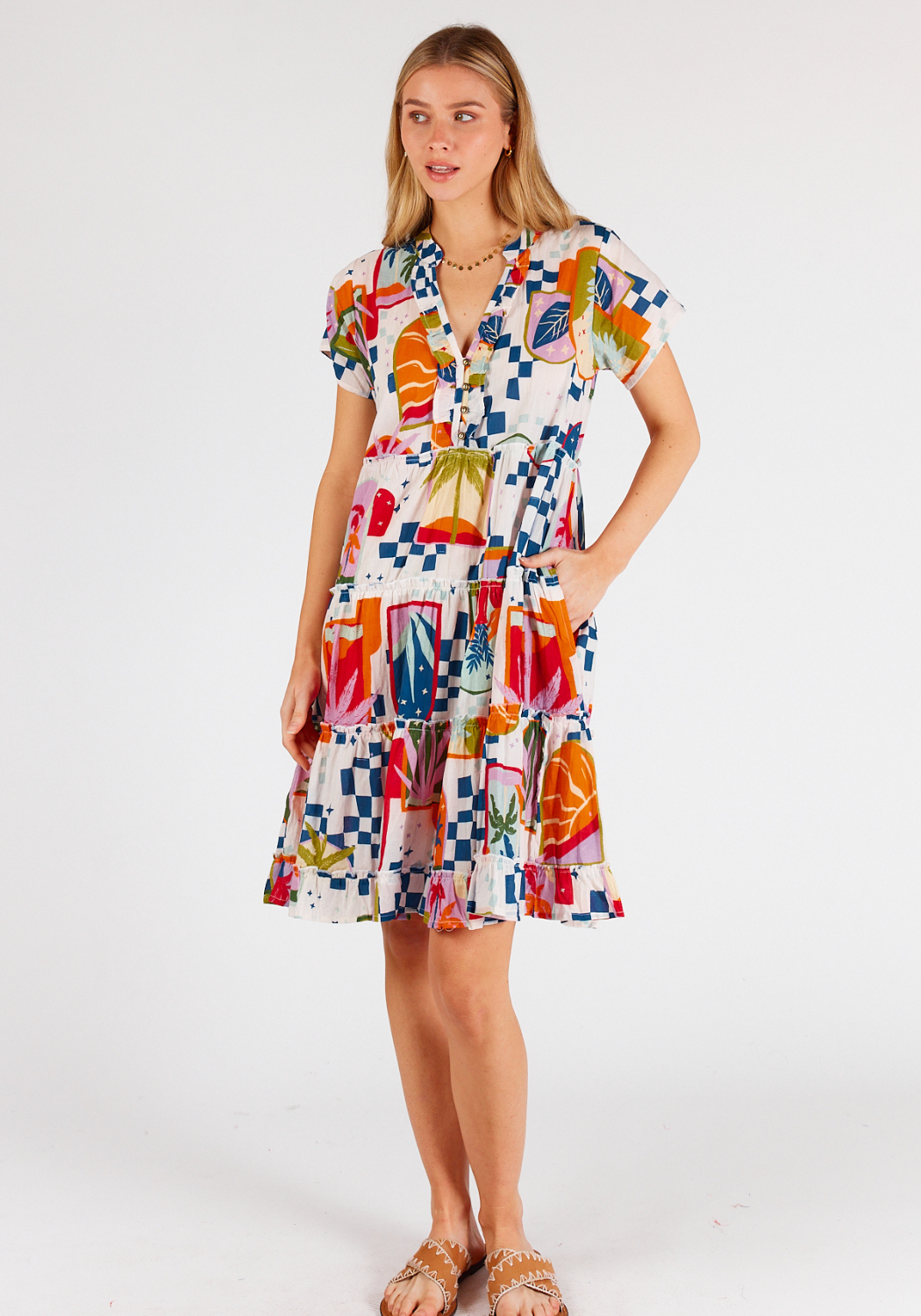 LULALIFE MELODY COTTON TIERED DRESS - MULTI