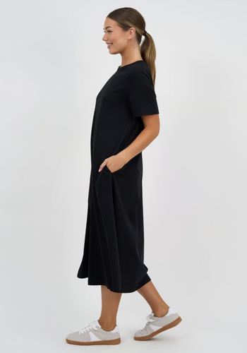 CARA SLIM COTTON JERSEY DRESS - BLACK