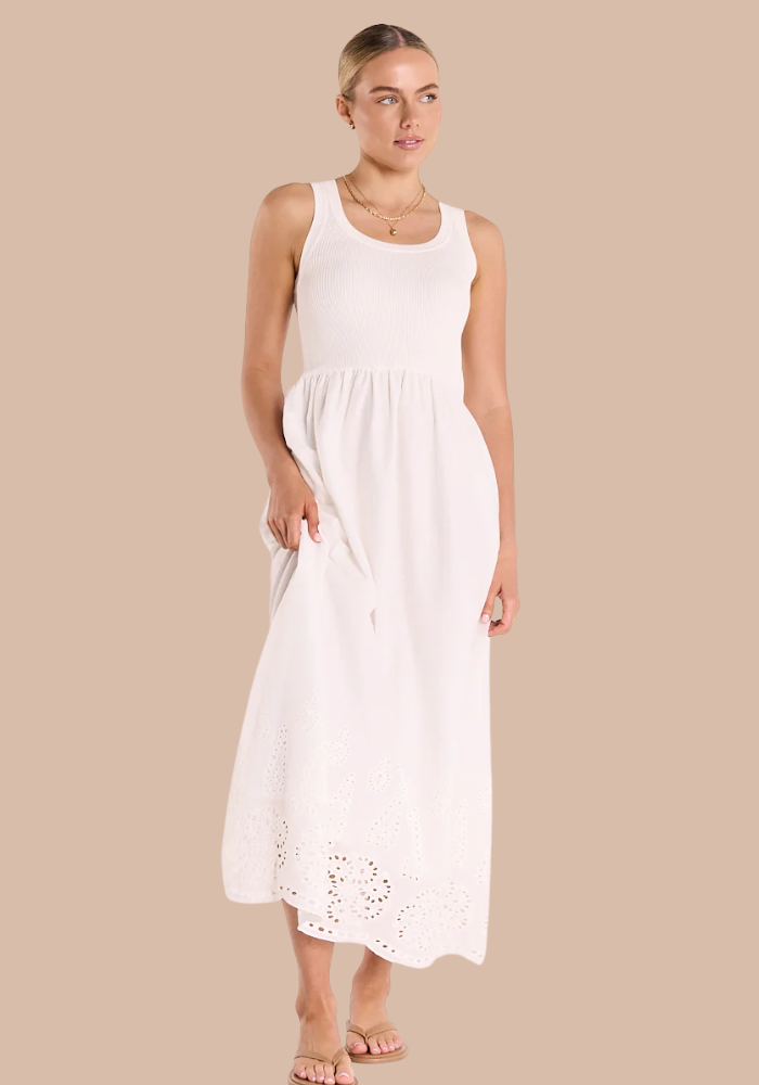 FEATHER + NOISE BIANCA DRESS - WHITE