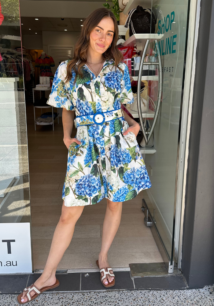 LAYLA MINI DRESS - BLUE/GREEN FLOAL