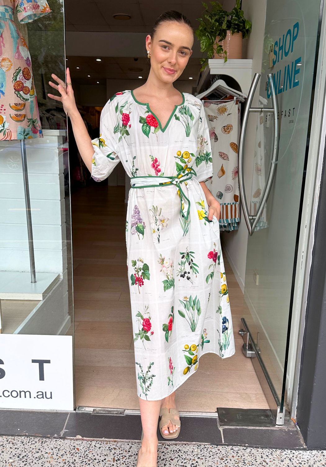 BRIELLE COTTON MIDI DRESS - BOTANICAL PRINT