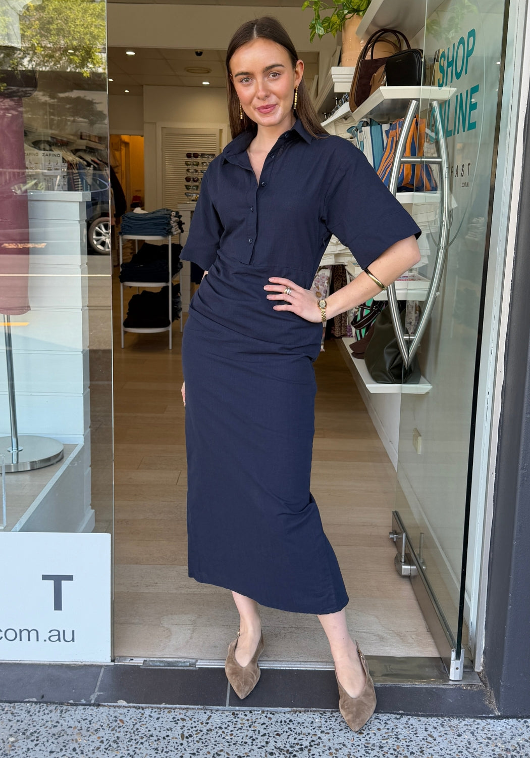 KIRSTY MIDI DRESS - NAVY