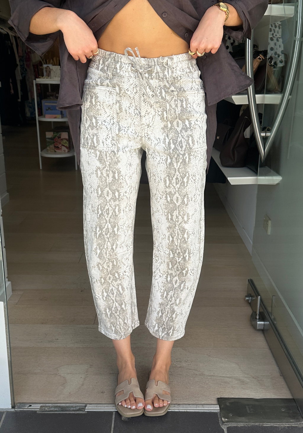 LEO DENIM BARREL JEANS - SNAKESKIN PRINT