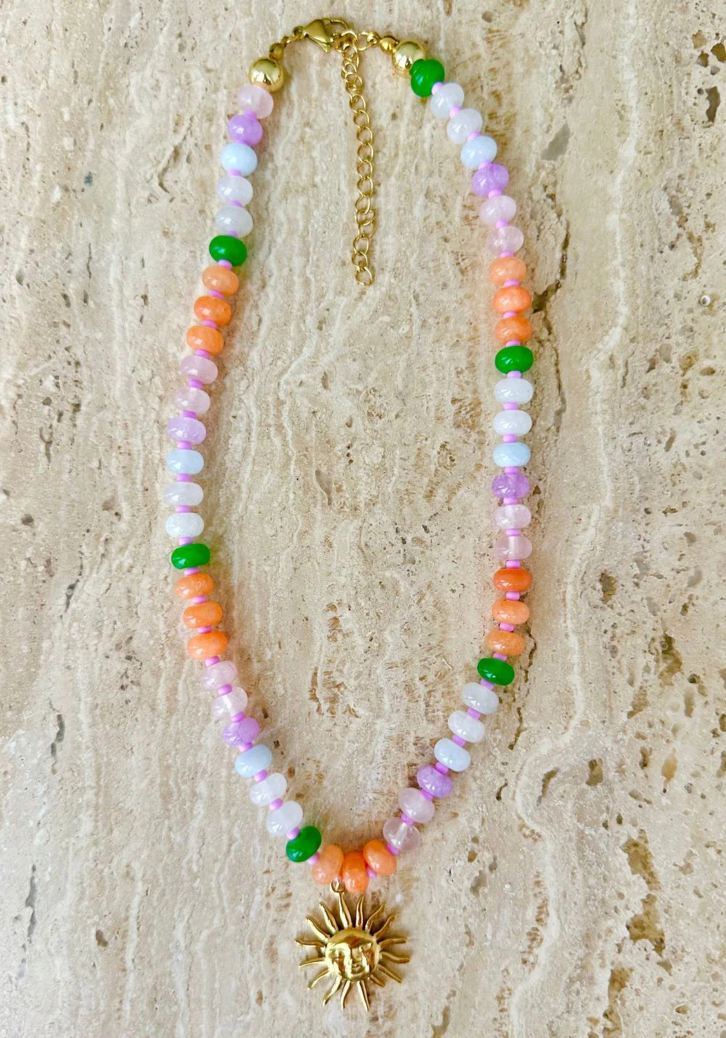 SUNNY MULTI GEM NECKLACE - PEACH & GREEN