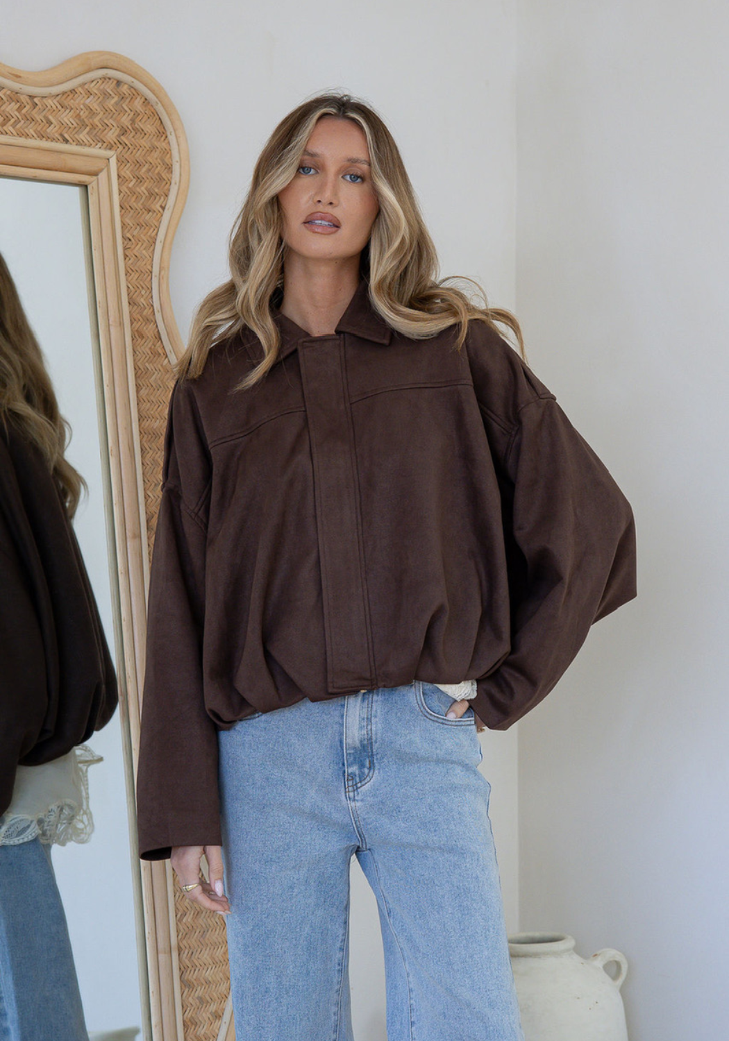 STEVIE SUEDE BOMBER - CHOCOLATE