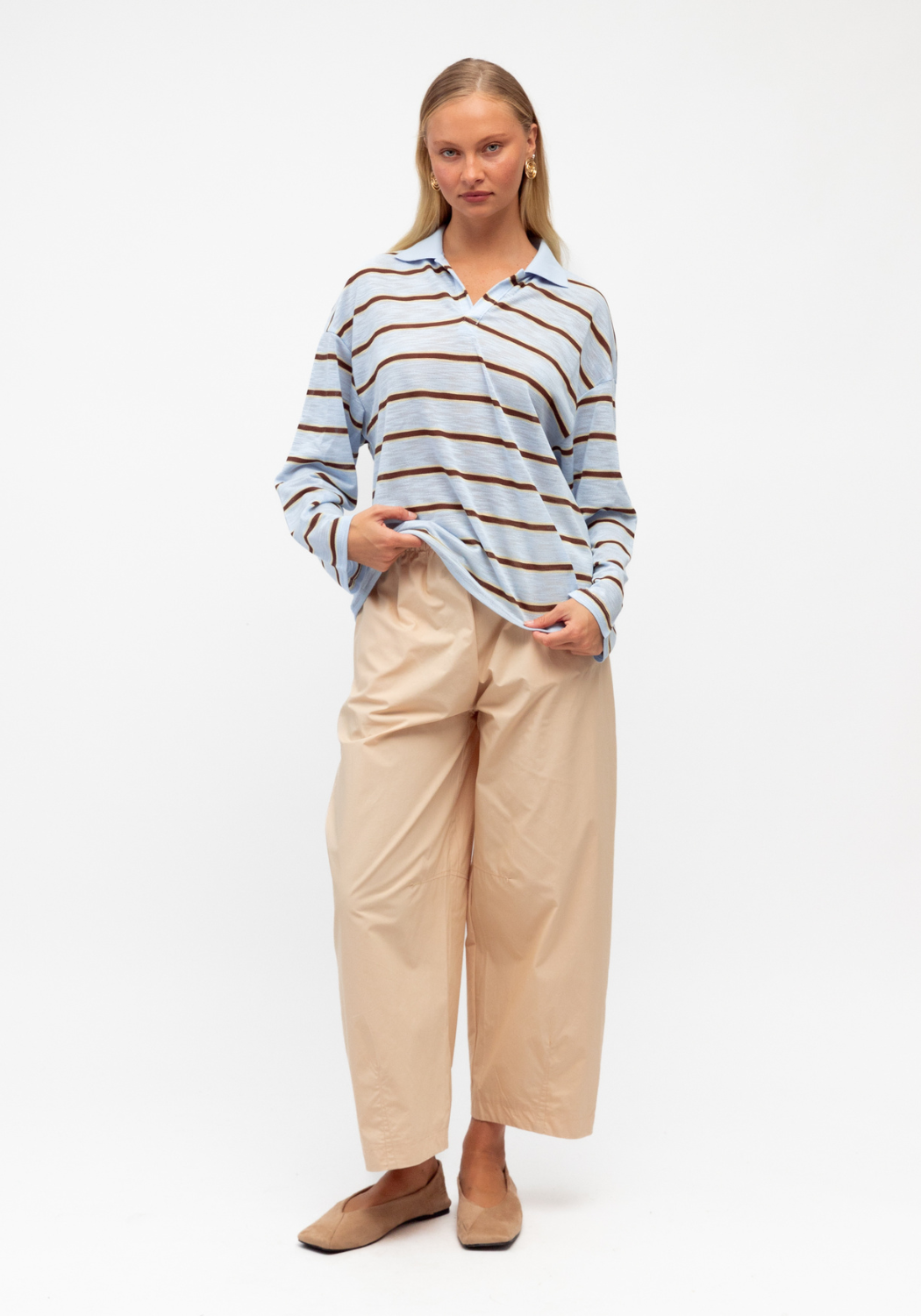 ROMIE COLLARED KNIT - CHOCOLATE & BLUE STRIPE