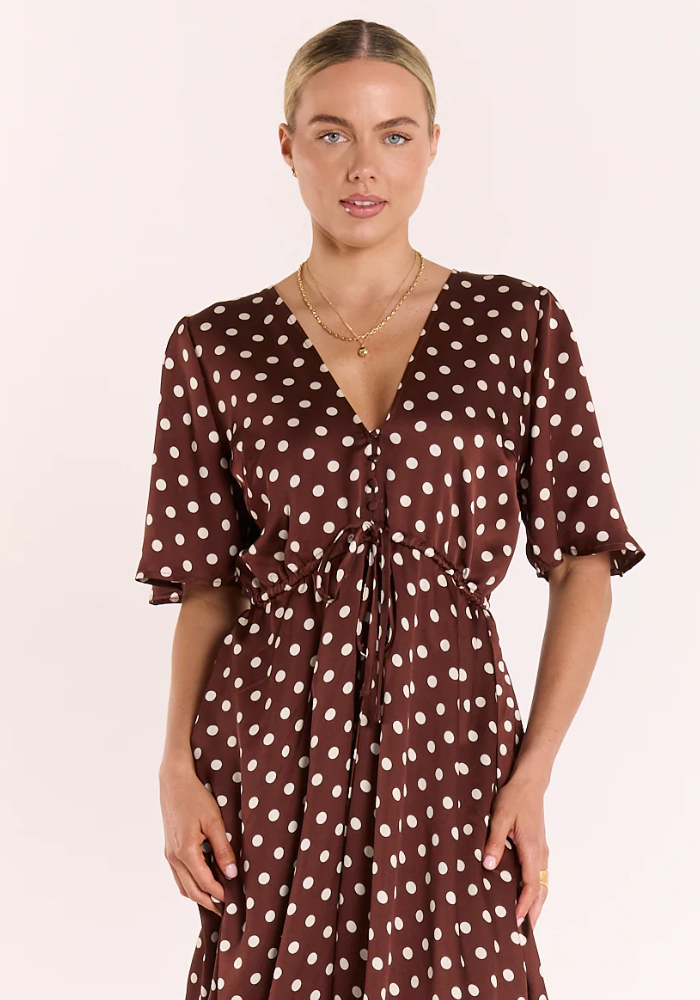 FEATHER + NOISE JACKIE DRESS - CHOC/CREAM SPOT